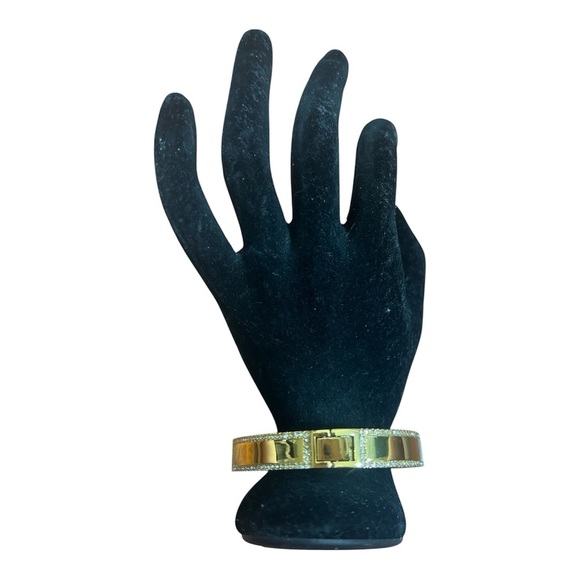 Kate Spade Hole Punch Pave Hinge Bangle Bracelet Gold Tone - Picture 3 of 10